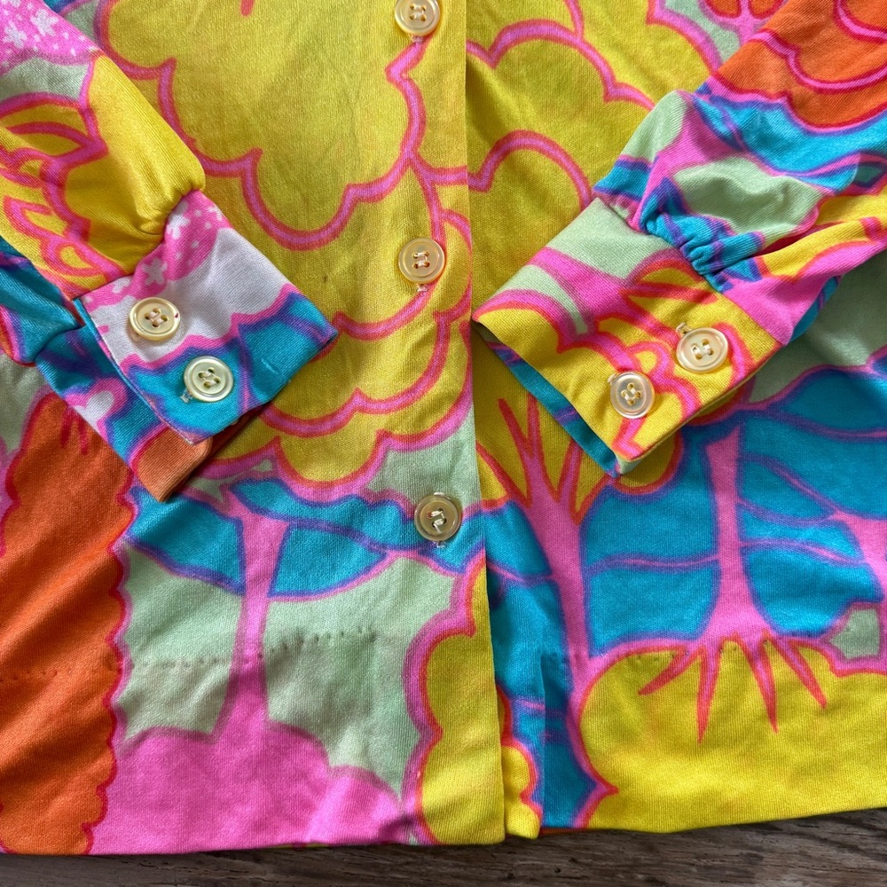 70’s Alice Stuart mod colorful hippie vintage button shirt - Picture 6 of 11